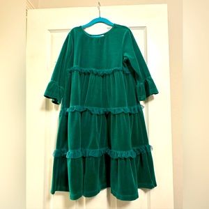 Hanna Anderson Velour Twirl Dress in forest green, 130